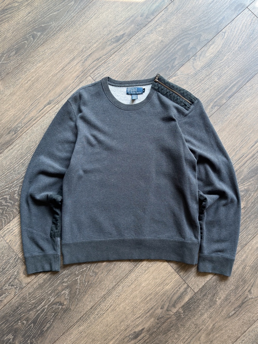 Polo Ralph Lauren Men’s Medium Sweatshirt Gray Shoulder Zip Elbow Patches